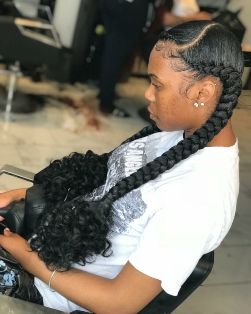 Two Feed In Dutch Braids With Curly Ends