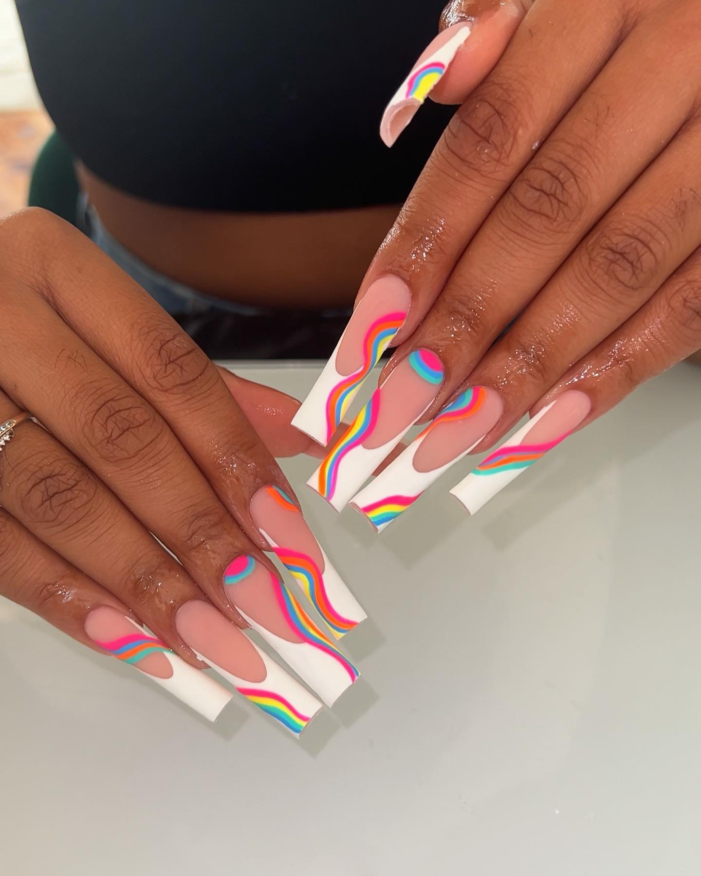 White French Tips With Abstract Design
