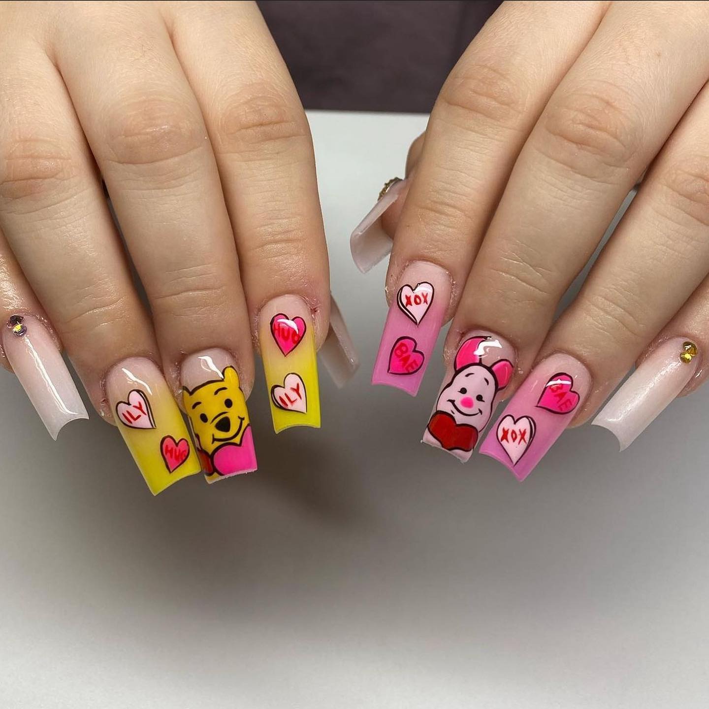 Winnie The Poo Valentine Nails