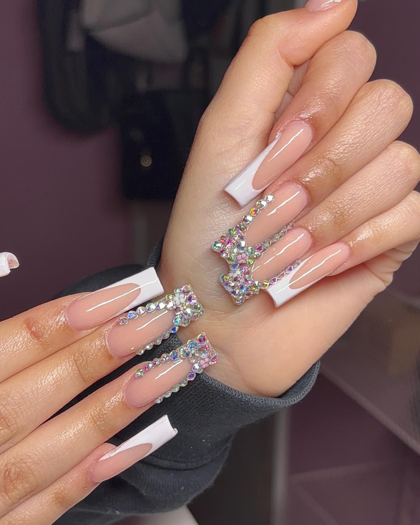 Classy French Nails With Blings