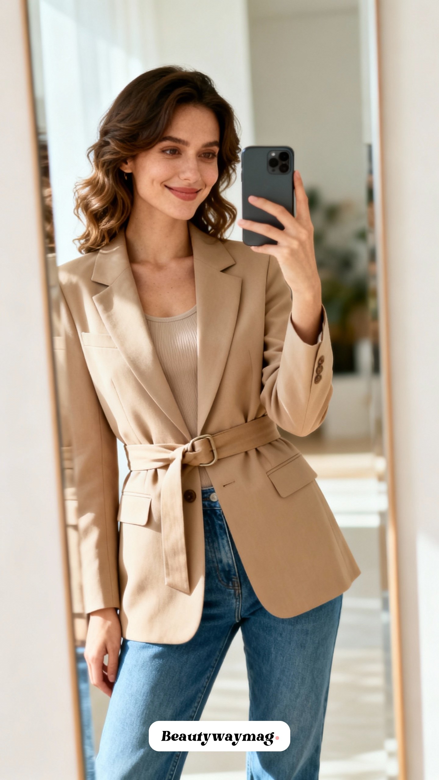 Blue Jeans with Belted Blazer