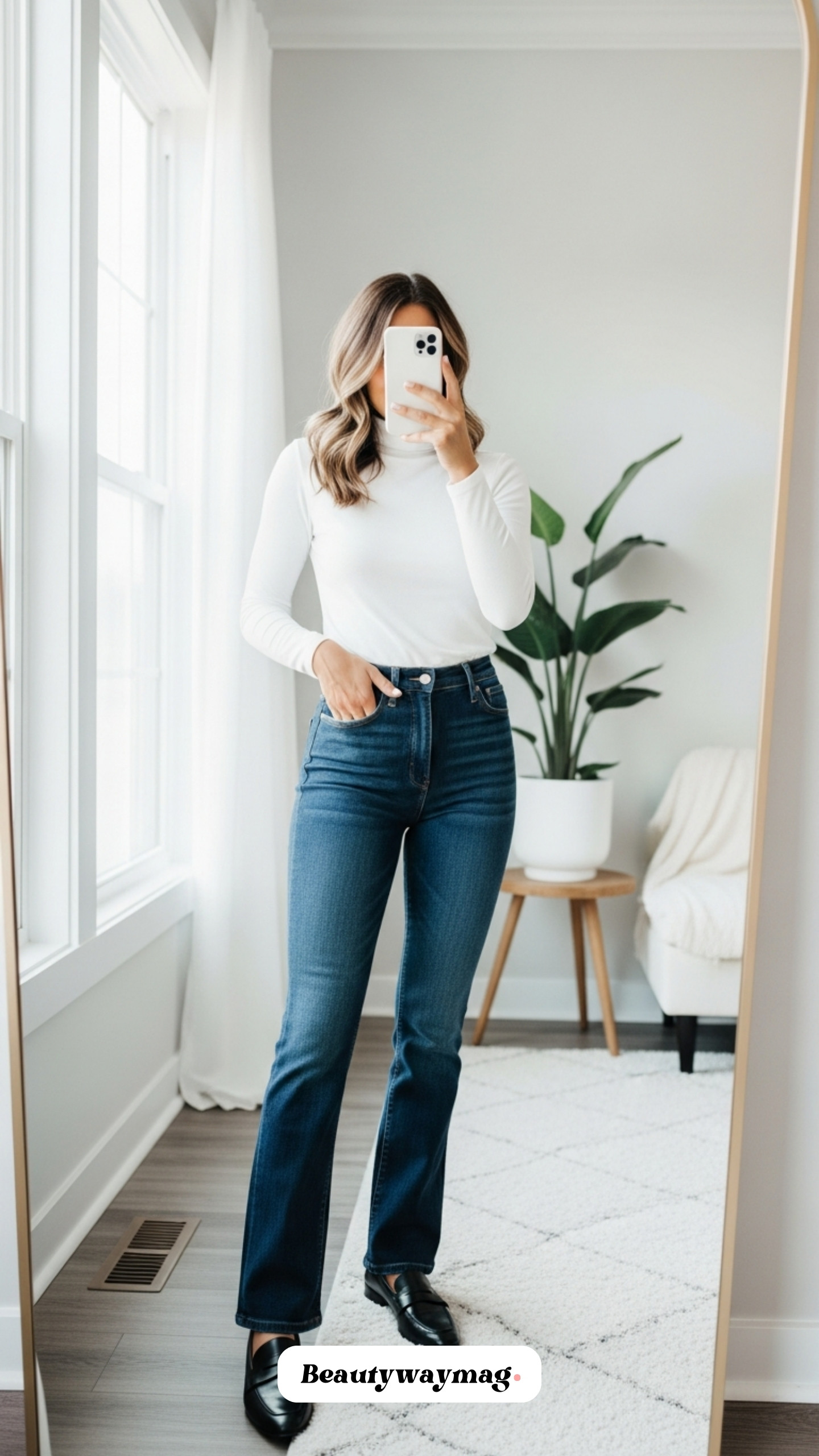 Bootcut Jeans with Fitted Turtleneck