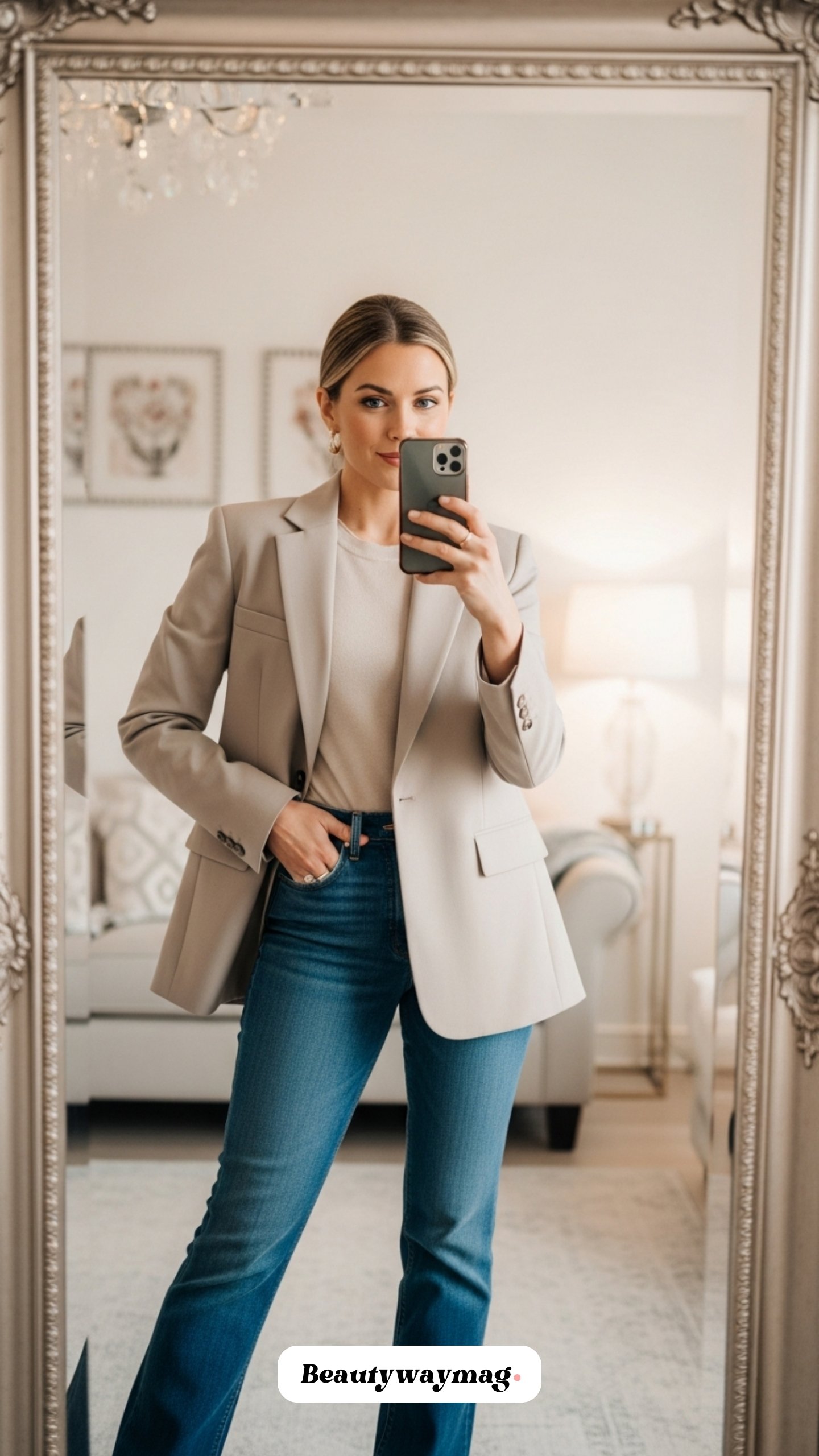 Classic Blue Jeans with Tailored Blazer