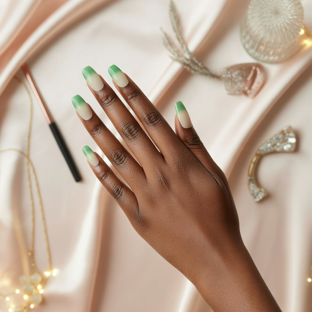 Deep Green to Creamy White Ombre