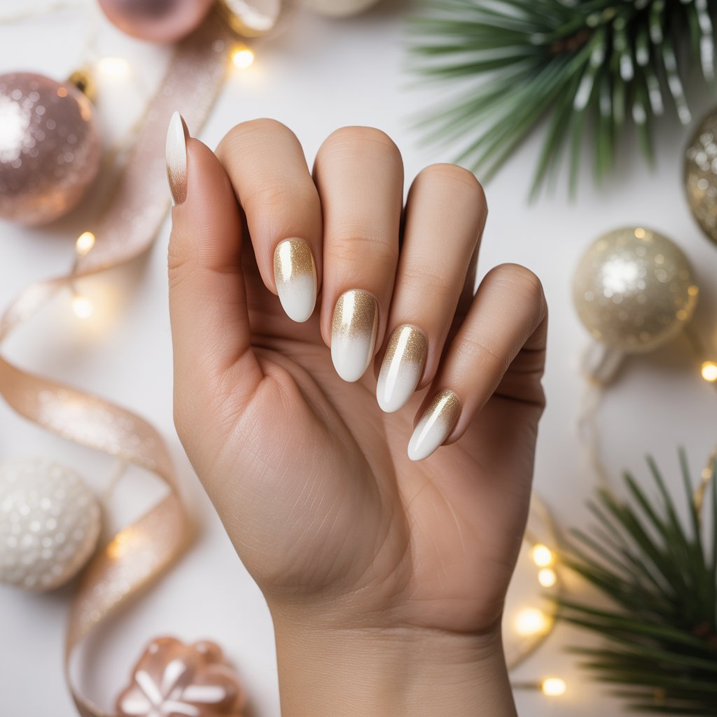 Gold Shimmer to Milky White Ombre