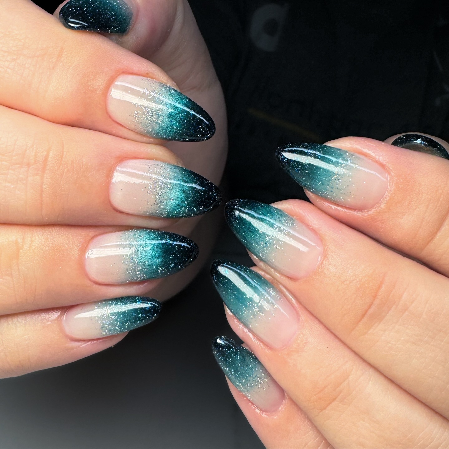 Pearl to Teal Blue Chrome Nails