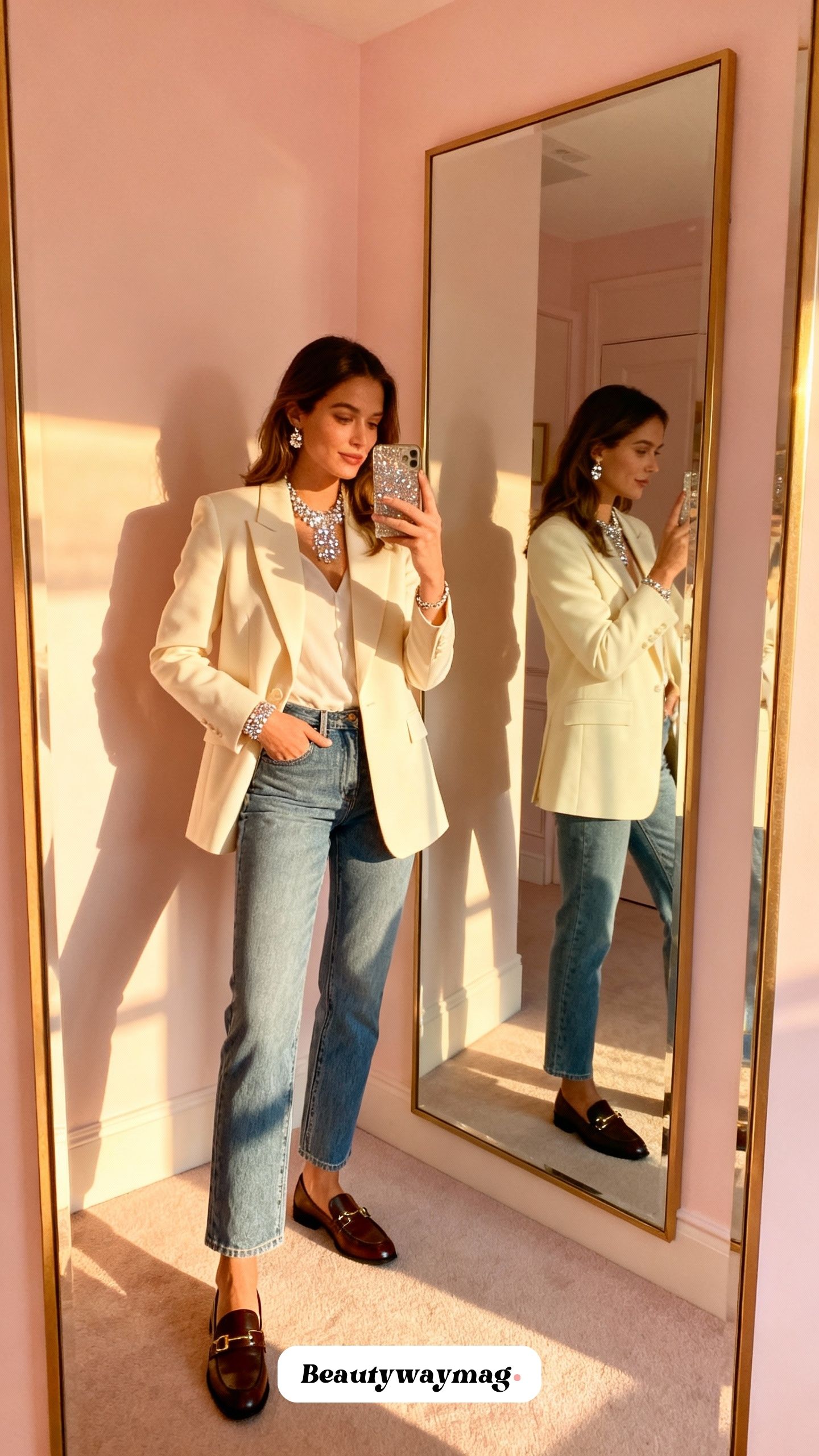 Straight-Leg Jeans with Loafers and Blazer