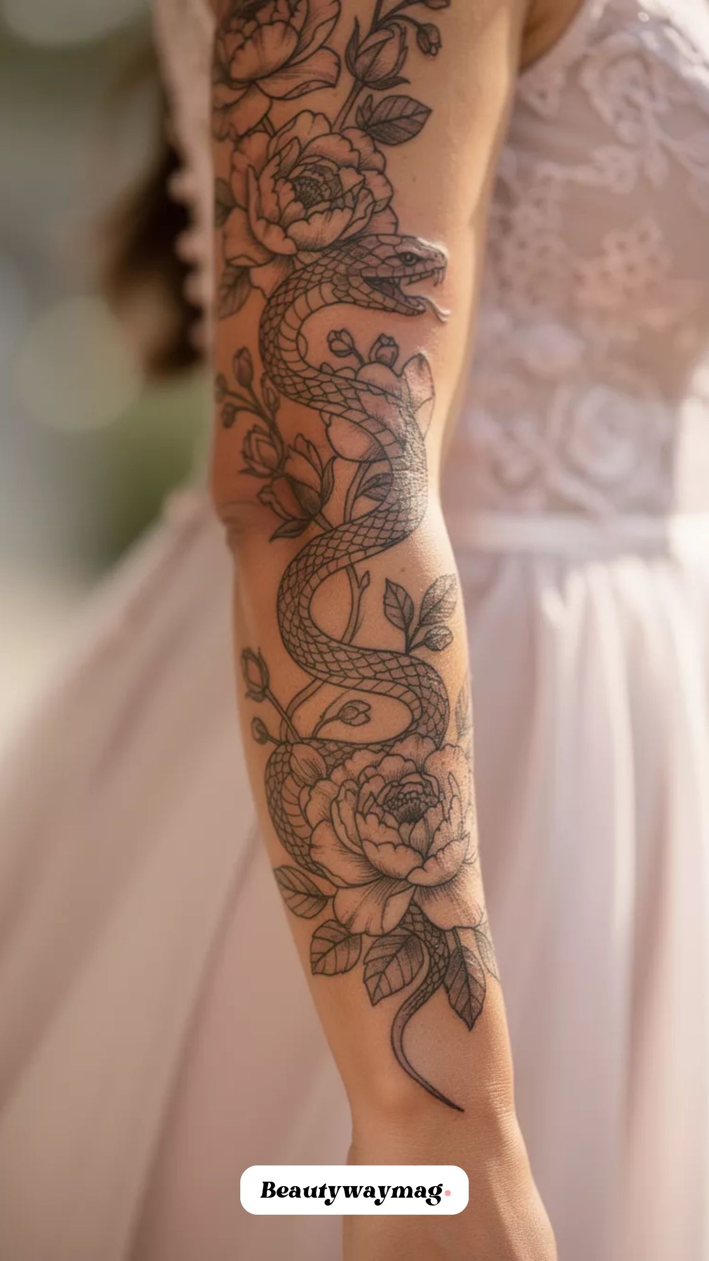 Fine-Line Snake and Florals Sleeve