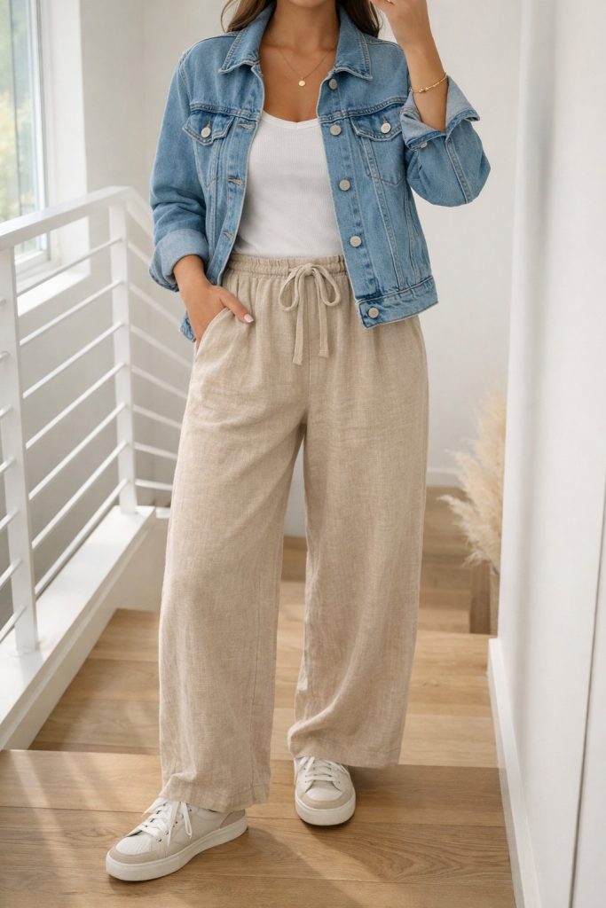 Linen Pants With Denim Jacket