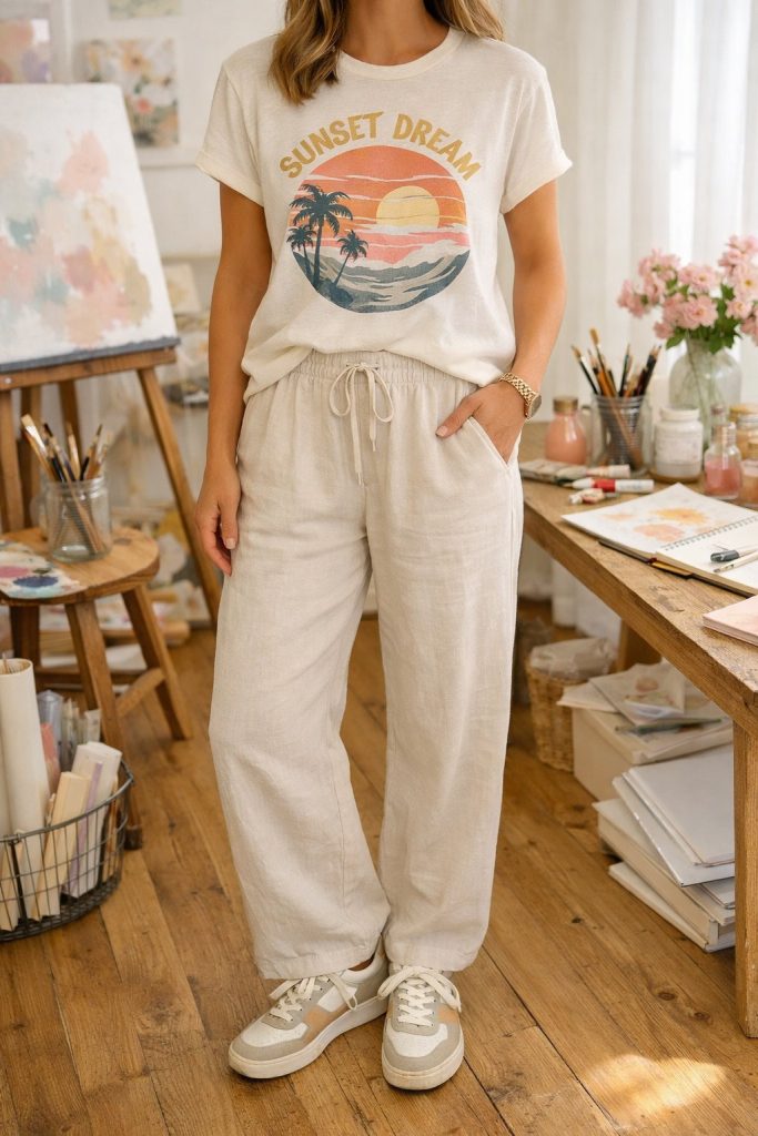 Linen Pants With Graphic Tee
