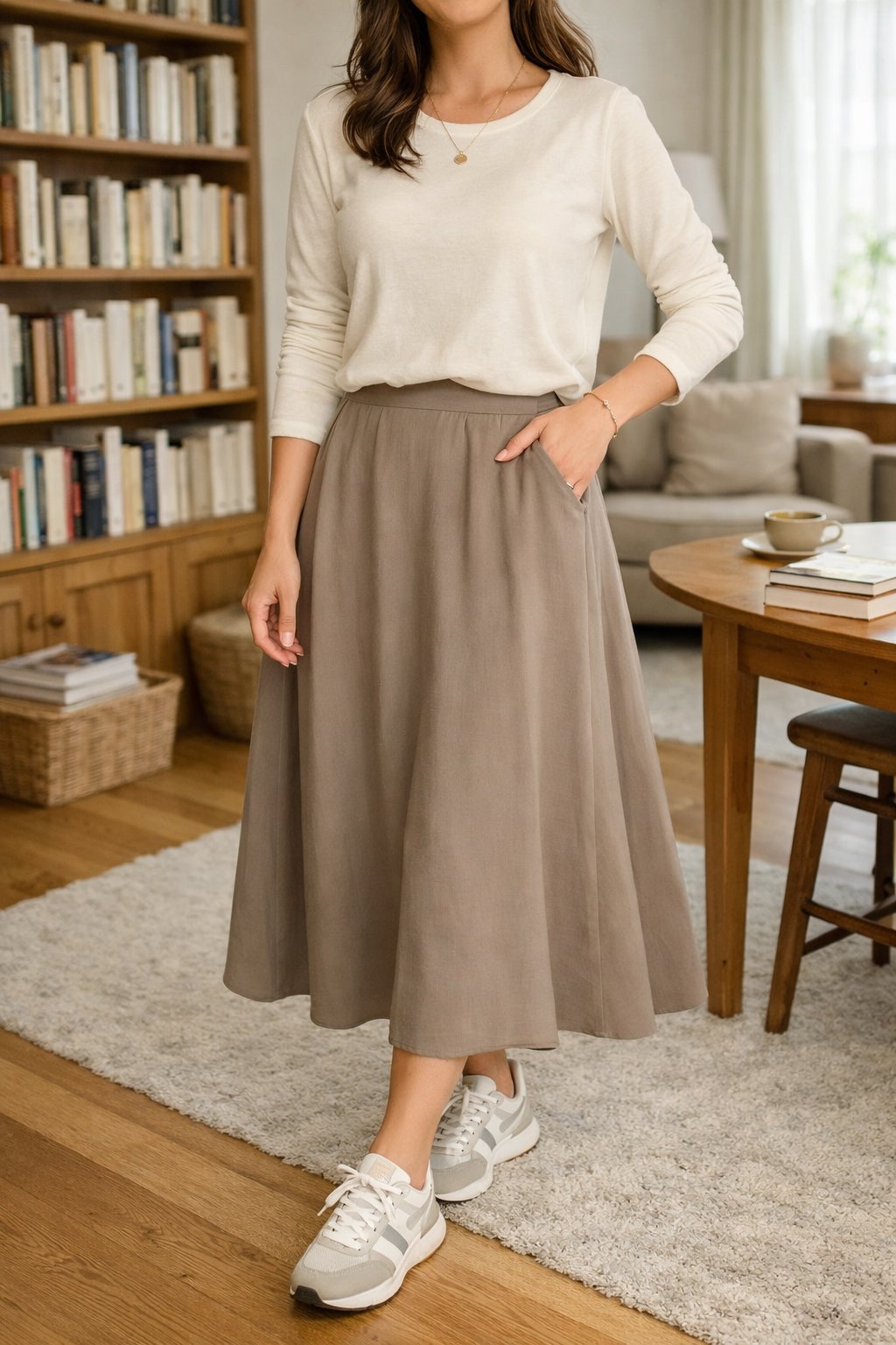 Long Sleeve Tee With Midi Skirt