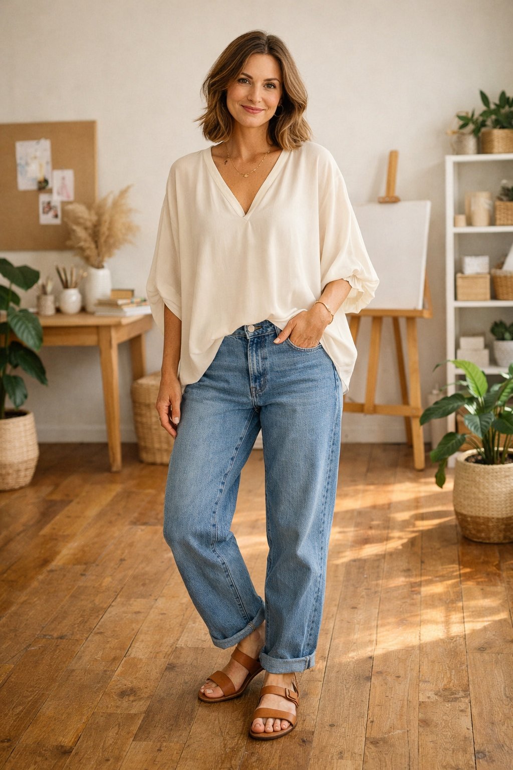 Loose Blouse With Relaxed Jeans