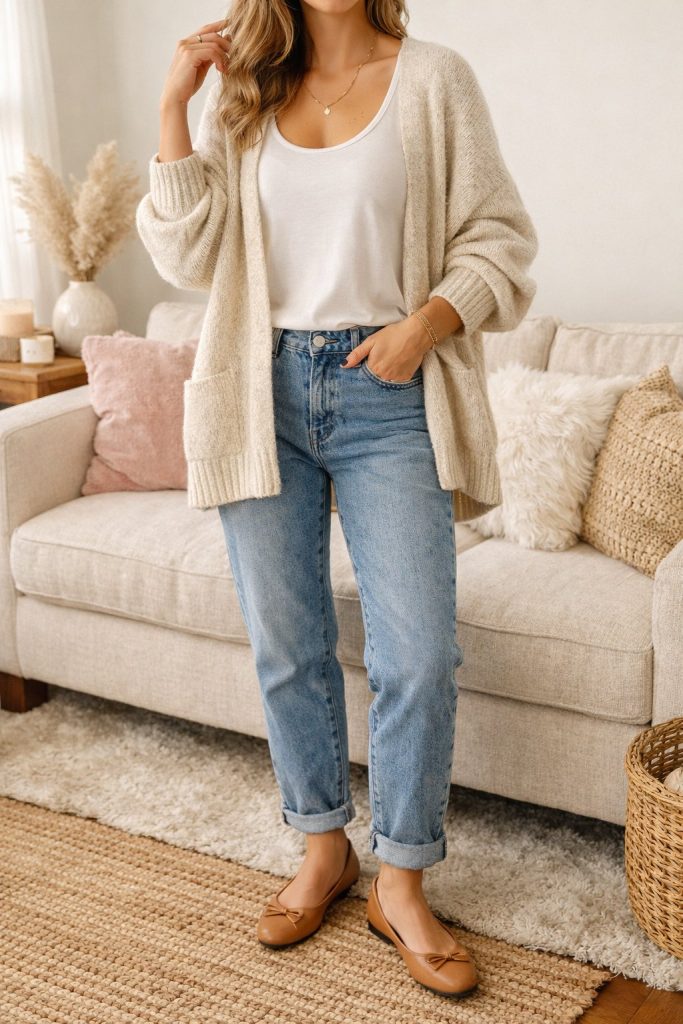 Oversized Cardigan With Tank and Jeans