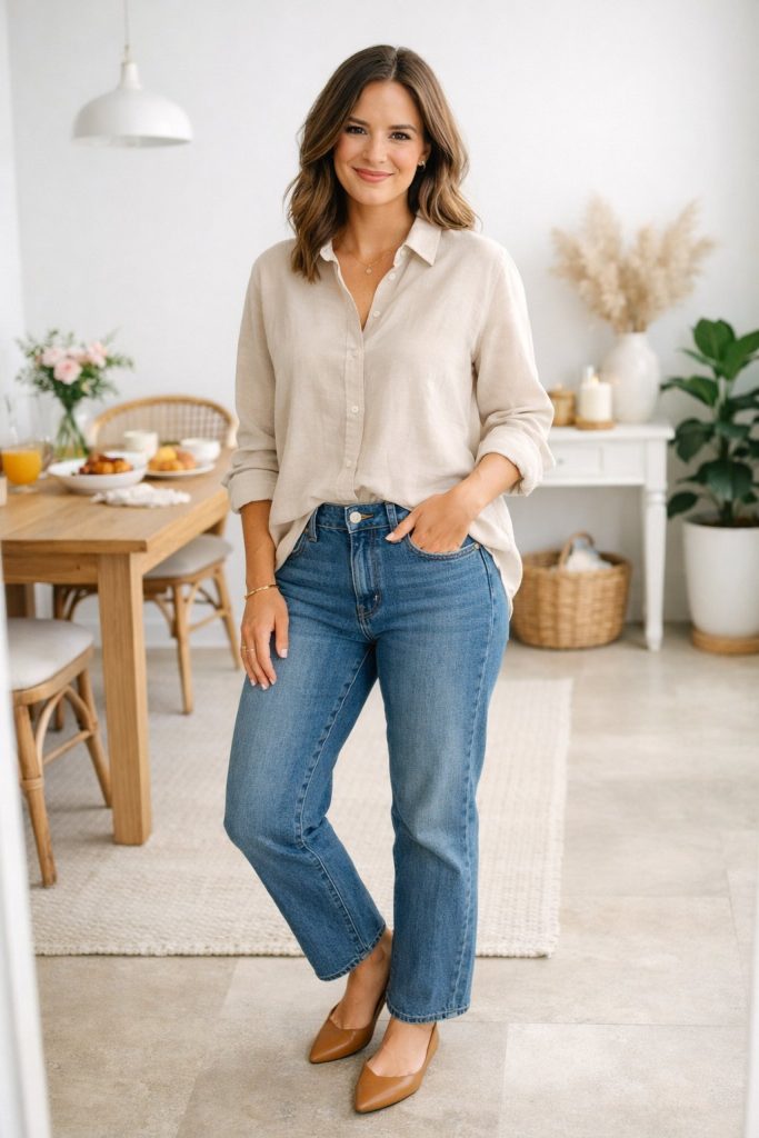 Relaxed Button Down With Straight Jeans