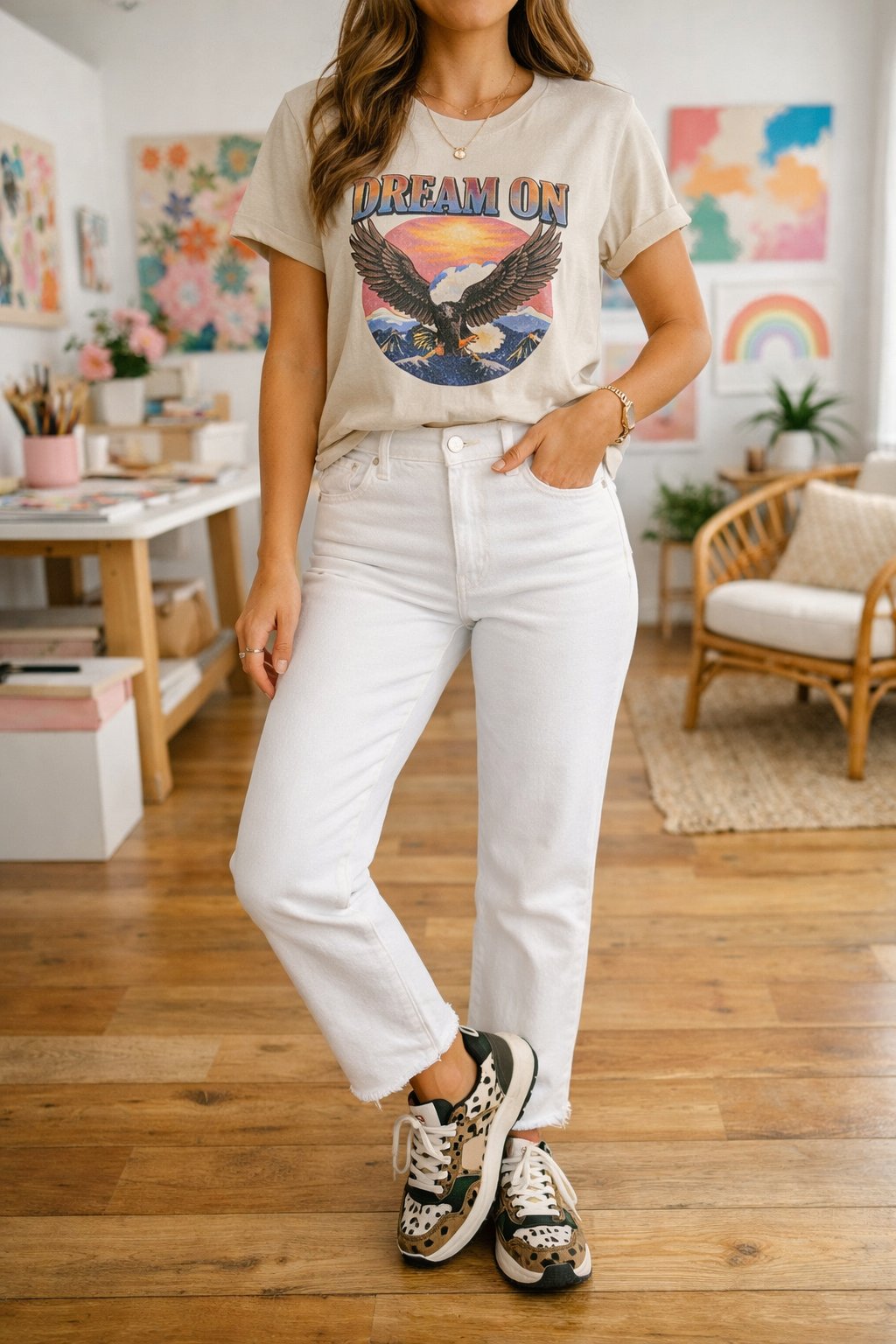White Jeans With Graphic Tee