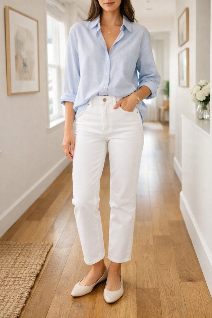 White Jeans With Relaxed Button Down