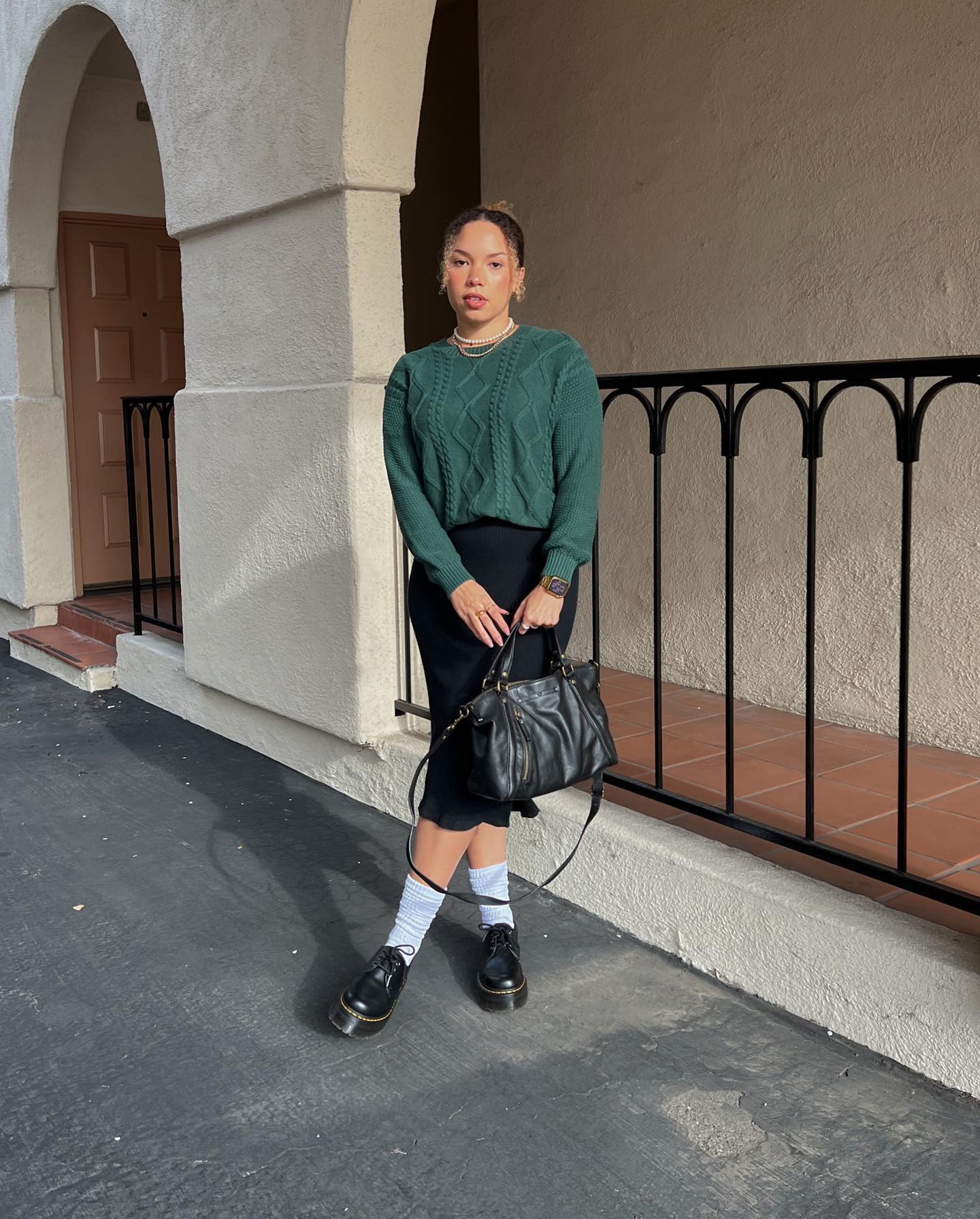 Structured Midi Skirt with a Casual Sweater