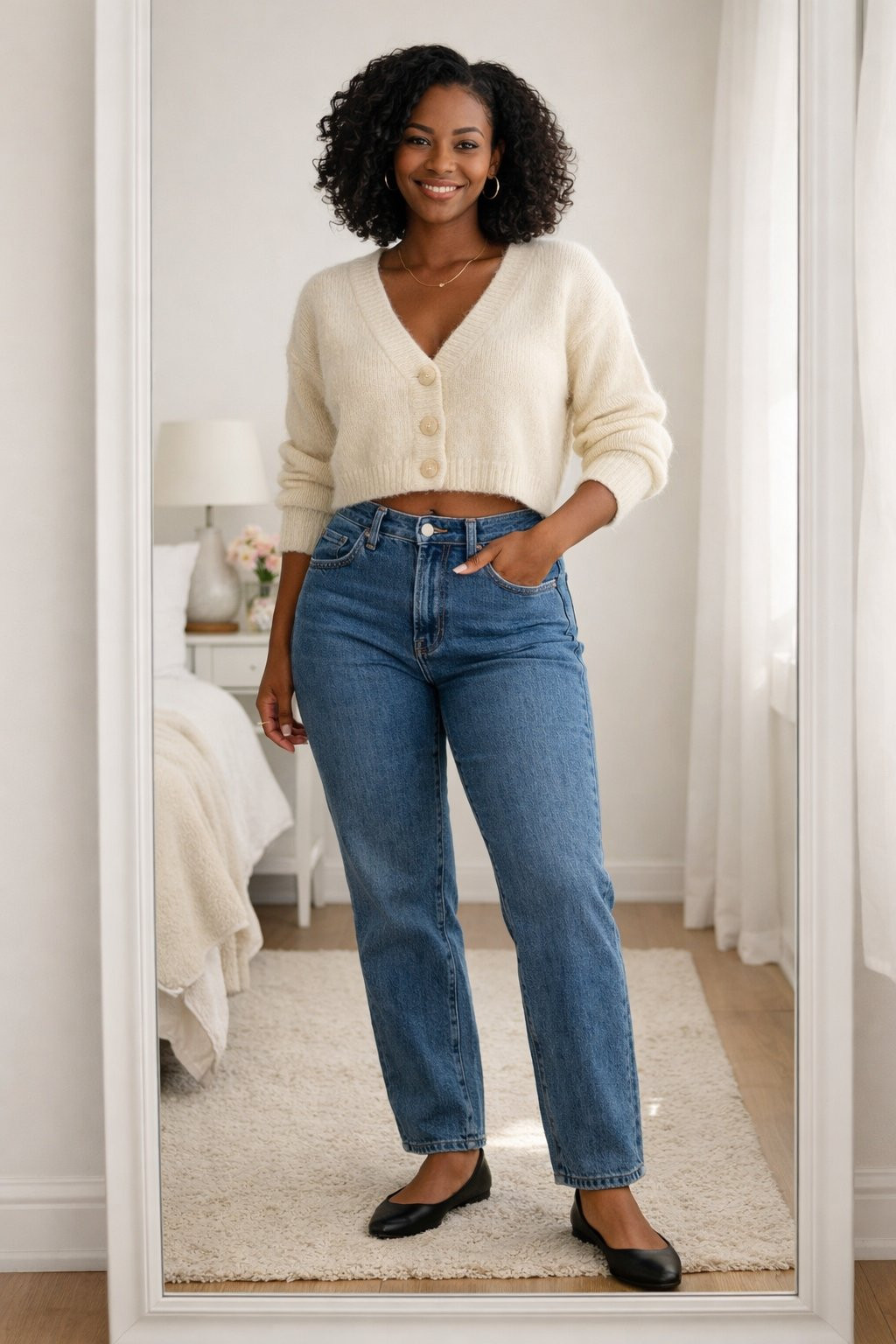 Cropped Cardigan With High-Waisted Jeans