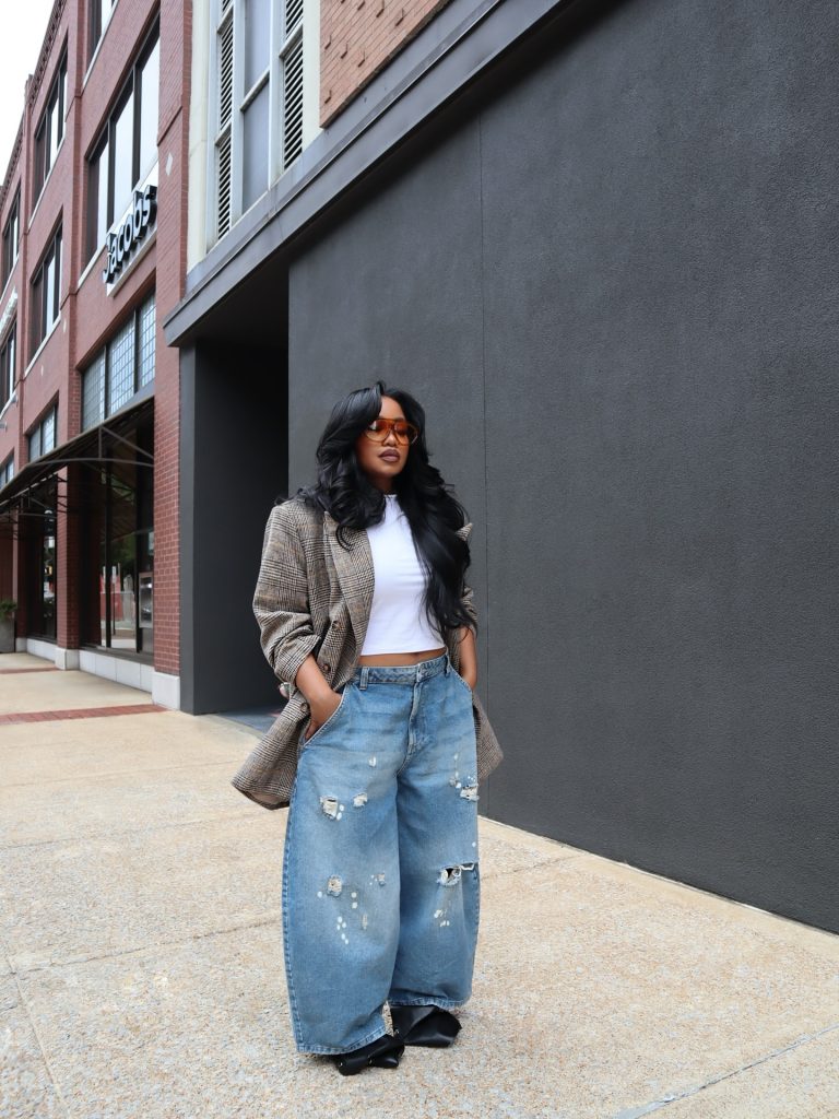 Baggy Denim Pants with Blazer