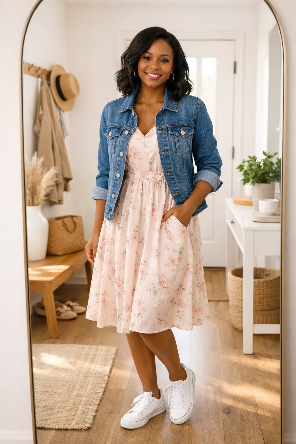 Denim Jacket Over Soft Dress