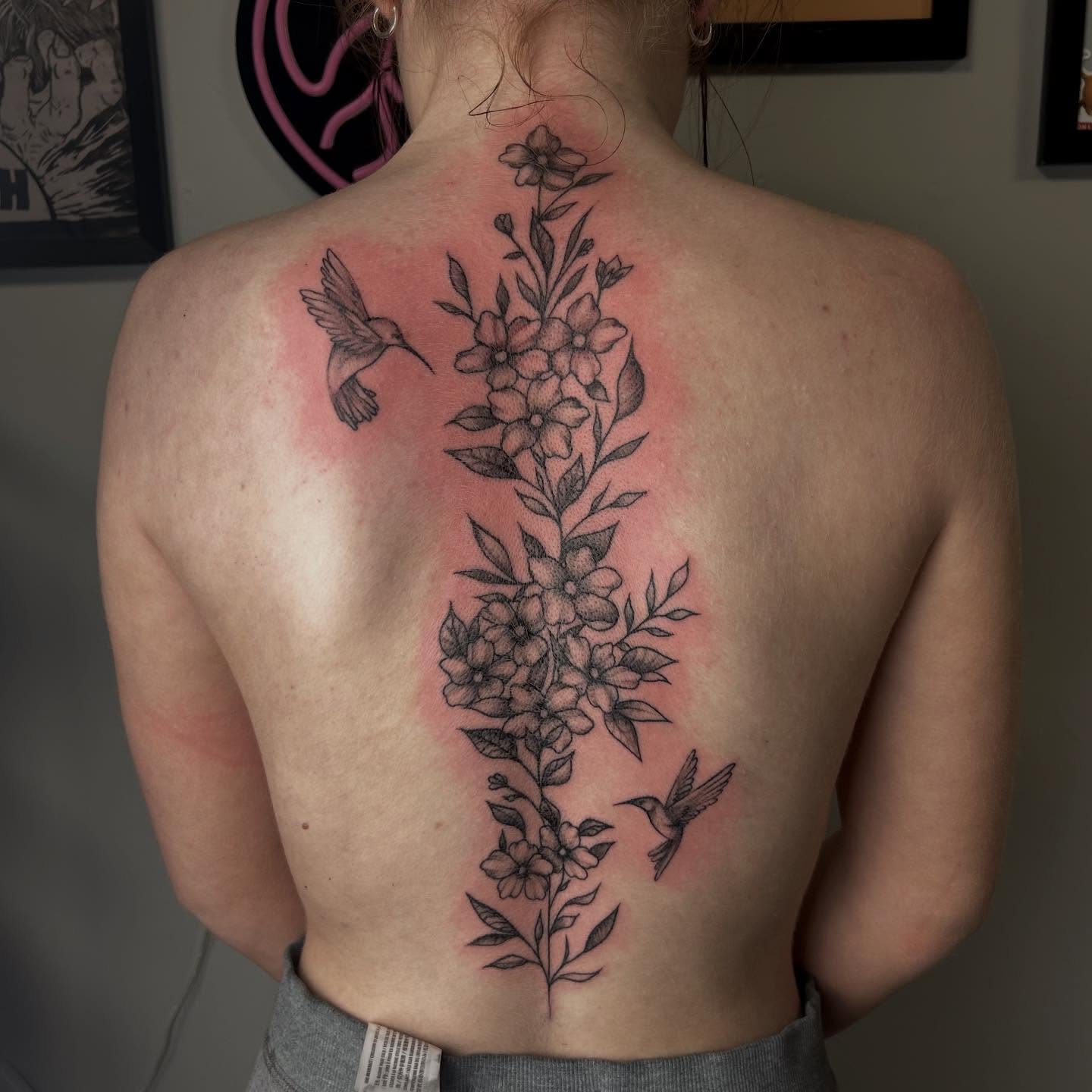 Floral Tattoo With Hummingbird