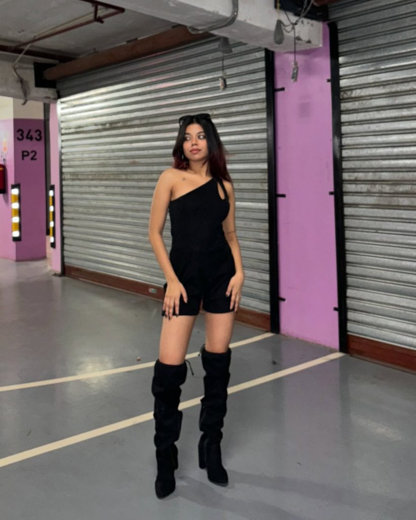 Black One Shoulder Dress with Boots