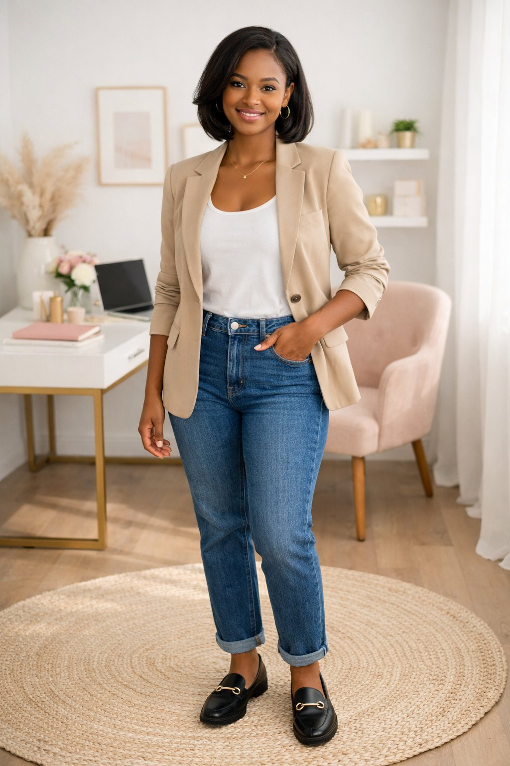 Relaxed Blazer With Tank and Jeans