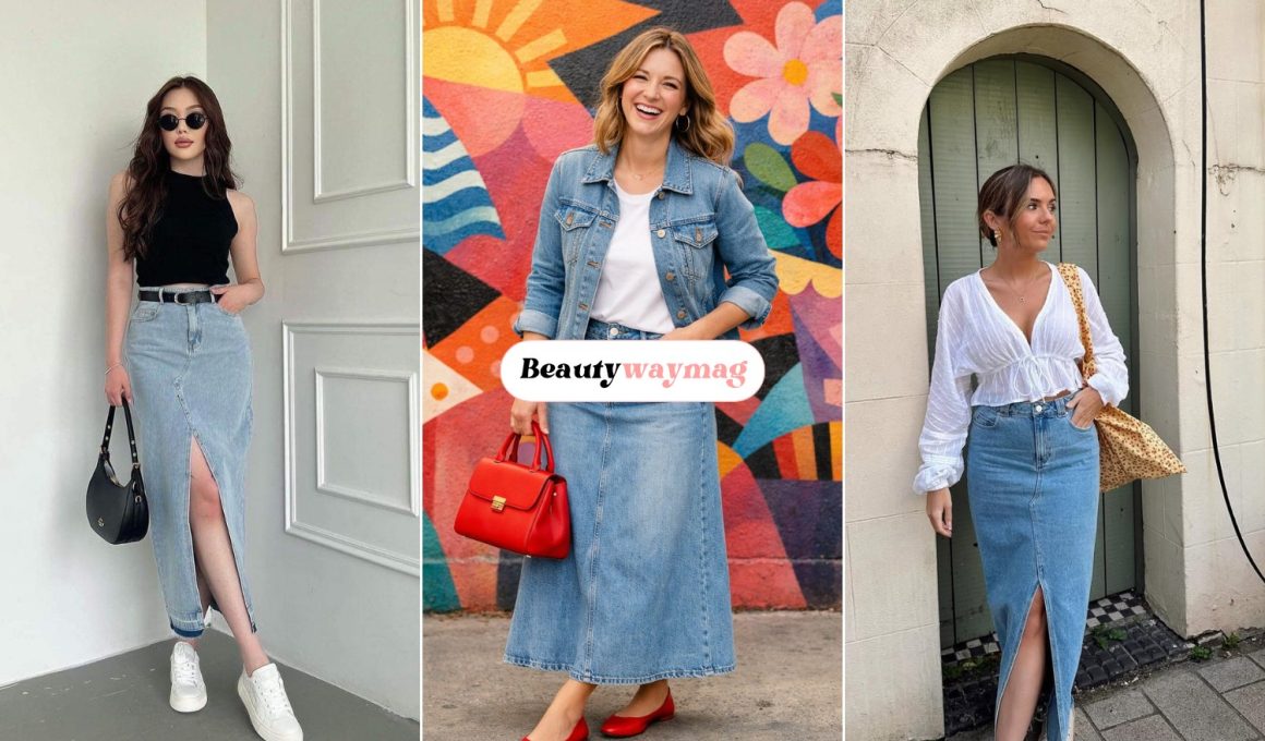 Stylish Long Jean Skirt Outfit Ideas