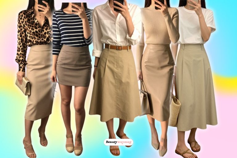 Neutral Beige Skirt Outfit Ideas