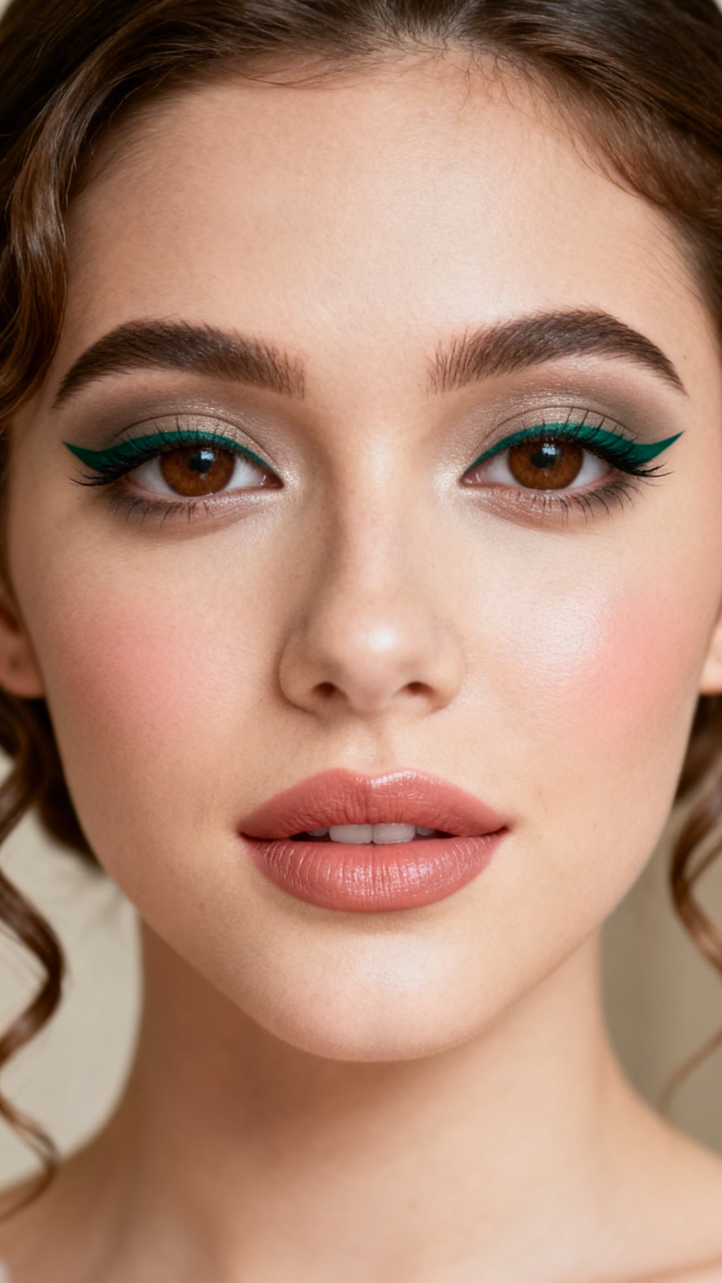 Emerald Liner Eyes with Nude Rosy Lips