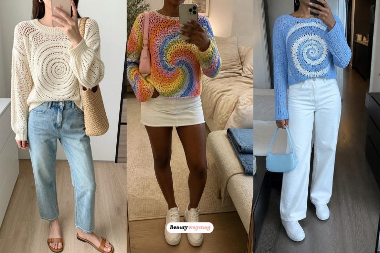 Lovely Spiral Crochet Sweater Outfits